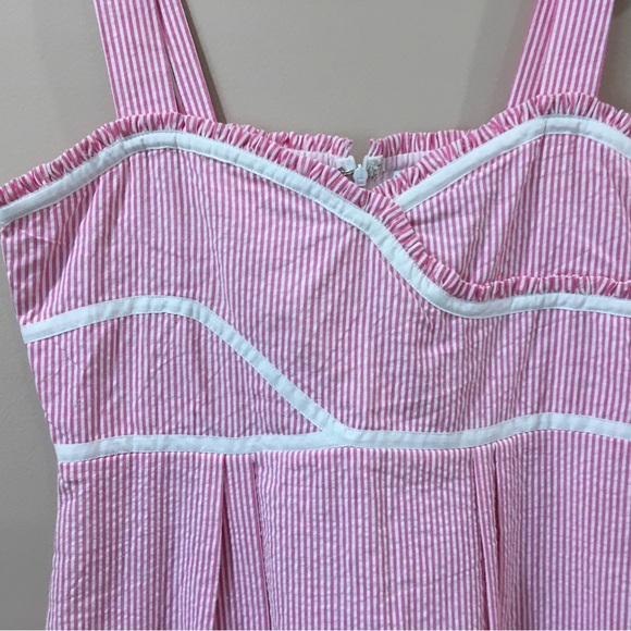 Duffield Lane Women’s Small Mini Dress Pink White Striped Seersucker Beach - Picture 8 of 8